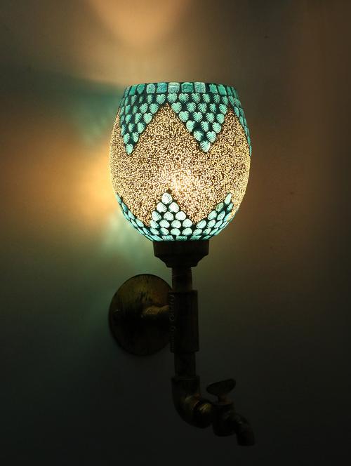 vintage tap wall fitting fixture light with colorful decorative glass shade, e27, metal, glass - 18836180 - Very Small Image - 1