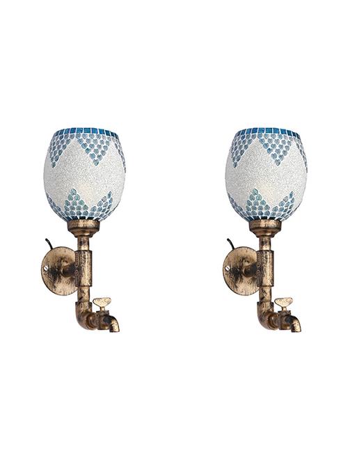 vintage tap wall fitting fixture light with colorful decorative glass shade, e27, metal, glass - 18836181 - Very Small Image - 1