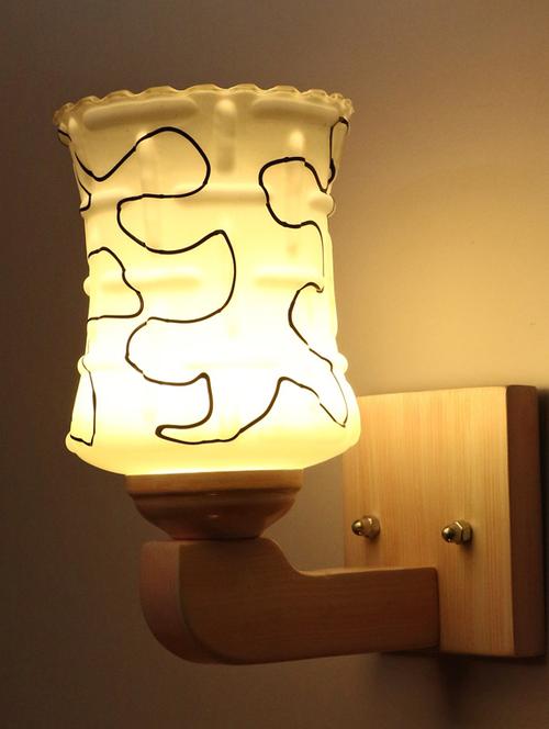 led sconce glass wall lamp/light with stylish wood fitting, 7 watt (set of 2)-df48 - 18836760 - Very Small Image - 1