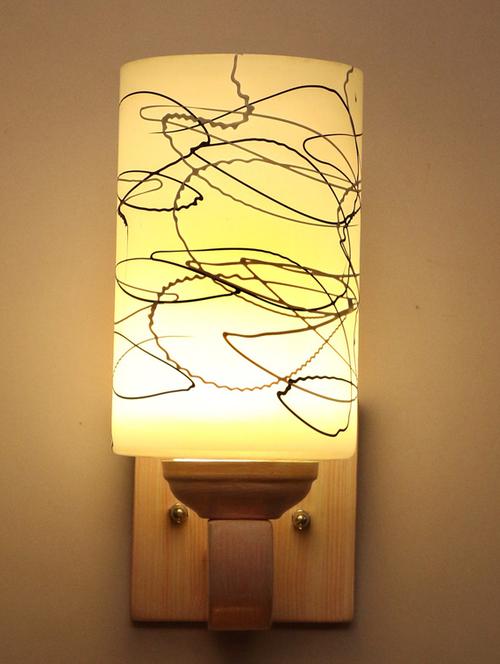 led sconce glass wall lamp/light with stylish wood fitting, 7 watt (set of 2)-df72 - 18836832 - Very Small Image - 1