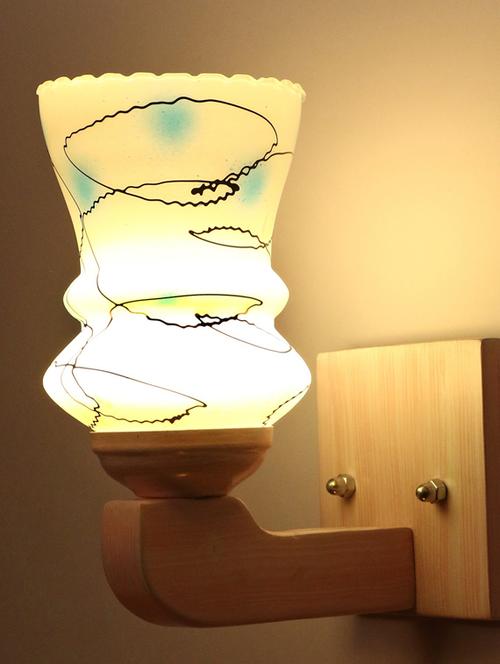 led sconce glass wall lamp/light with stylish wood fitting, 7 watt (set of 2)-df22 - 18836835 - Very Small Image - 1