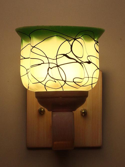 led sconce glass wall lamp/light with stylish wood fitting, 7 watt (set of 4)-df243 - 18836985 - Very Small Image - 1
