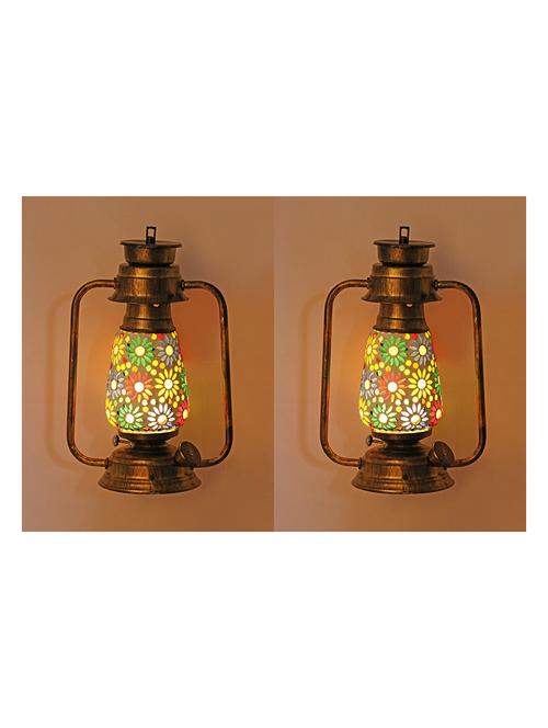 antique wall mount lantern lamp with glass hand decorated with colorful articles for special lighting effects(set of 2)_vc14 - 18840504 - Very Small Image - 1