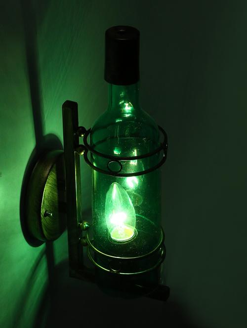 vintage lighting bottle design wall lamp/ light, glass and metal, green - 18840573 - Very Small Image - 1