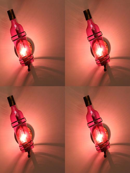 vintage lighting bottle design wall lamp/ light, glass and metal, pink, pack of 4 - 18840578 - Very Small Image - 1