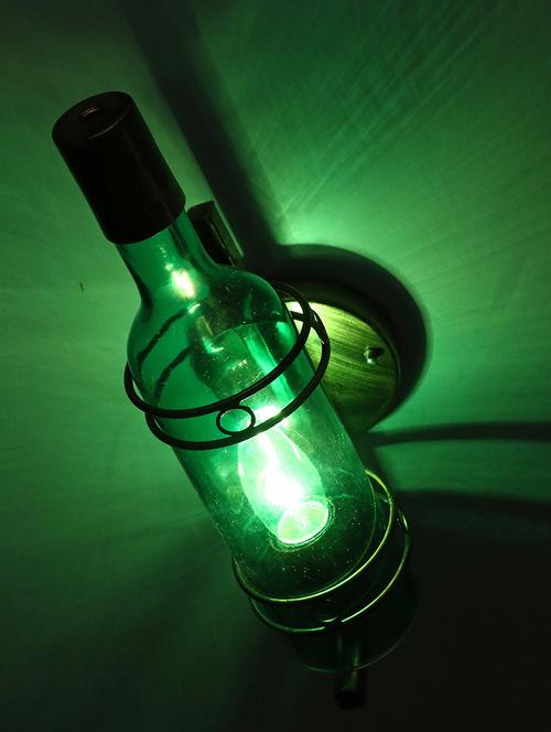 vintage style bottle design wall lamp/ light, glass and metal, green - 18840582 - Very Small Image - 1