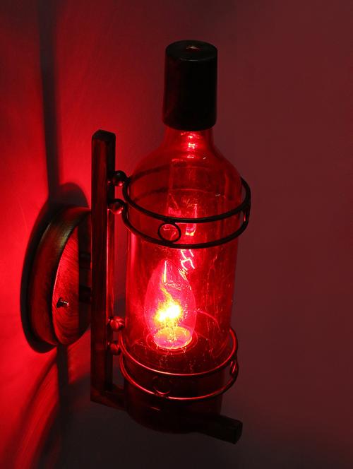 vintage lighting bottle design wall lamp/ light, glass and metal, red - 18840585 - Very Small Image - 1