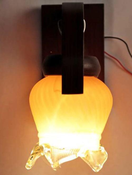 decorative sconce wall lamp/light, yellow, brown, 7 watt, glass, wood, with all fixture - 18840779 - Very Small Image - 1