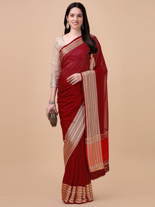red silk banarasi saree with blouse - 18841959 - Very Small Image - 1