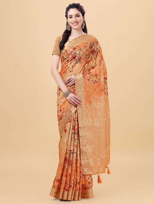 orange silk banarasi saree with blouse - 18842047 - Very Small Image - 1