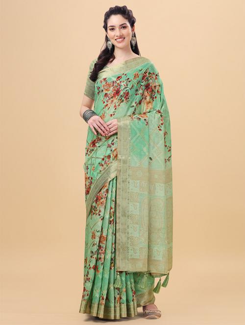 light green silk banarasi saree with blouse - 18842050 - Very Small Image - 1