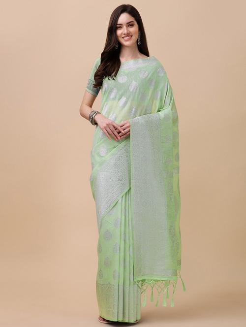 light green silk banarasi saree with blouse - 18842054 - Very Small Image - 1
