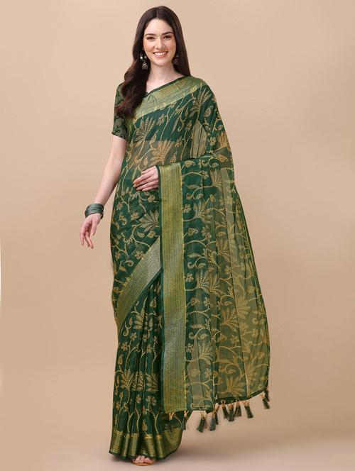 dark green chiffon banarasi saree with blouse - 18842061 - Very Small Image - 1