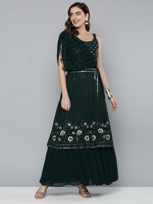 green georgette aline gown - 18842079 - Very Small Image - 1