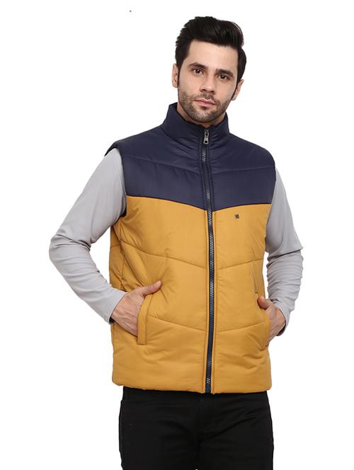 yellow color blocked quilted jacket - 18843083 - Very Small Image - 1