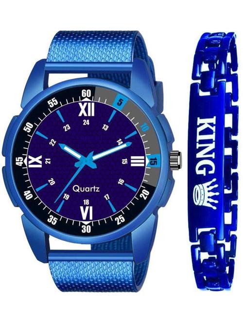 stylish combo of blue watch and blue king bracelet analog watch - 18844185 - Very Small Image - 1
