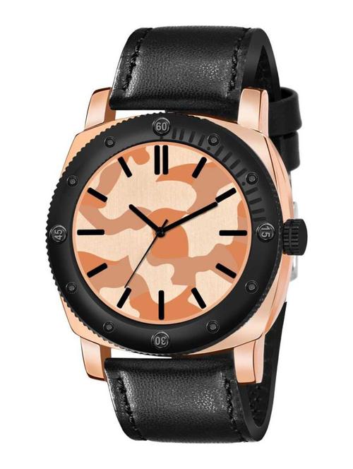 men beige chekas design dial black strap premium quality designer fashion for men analog watch - 18844289 - Very Small Image - 1