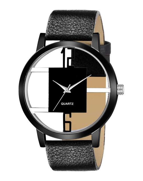 gr-open-leather-silver premium quality leather strap analog watch - 18844324 - Very Small Image - 1