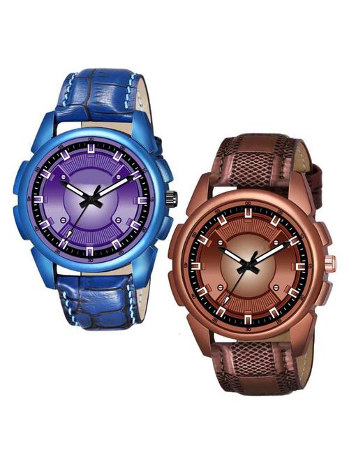 combo pack of 2 new blue brown belt stylish analog watch - 18844389 - Very Small Image - 1