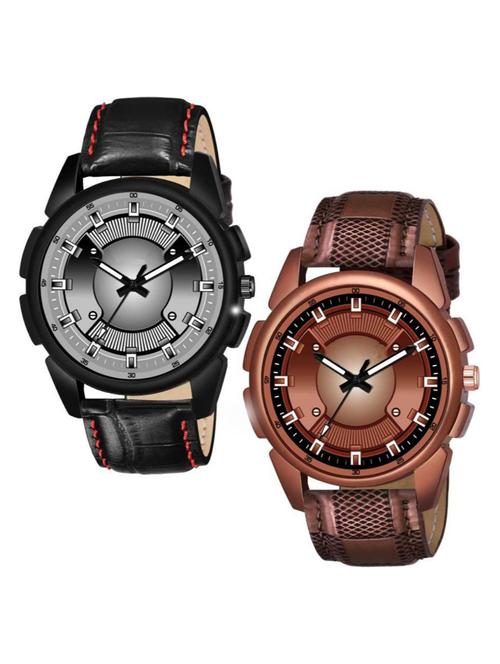 combo pack of 2 new black brown belt stylish analog watch - 18844390 - Very Small Image - 1