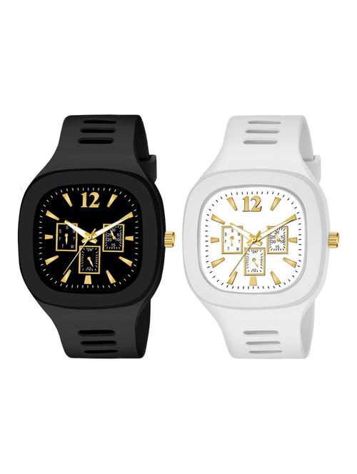 combo of square dial black and white silicone strap analog watch - 18844399 - Very Small Image - 1