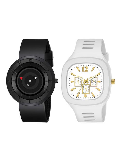combo of arrow black & white silicone strap analog watch - 18844402 - Very Small Image - 1