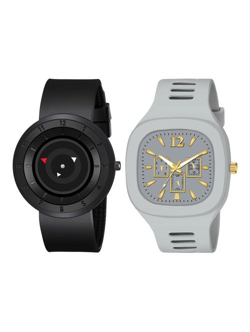combo of arrow black & grey silicone strap analog watch - 18844403 - Very Small Image - 1