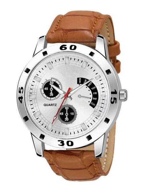 chronograph white dial brown leather strap white analog watch - 18844412 - Very Small Image - 1