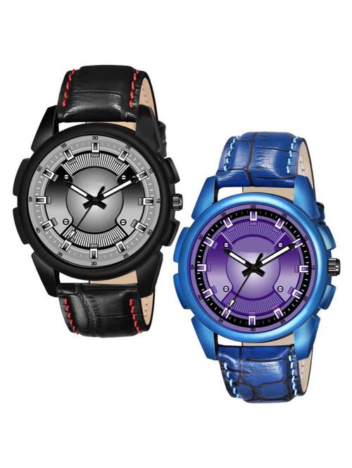 combo pack of 2 new black blue belt stylish analog watch - 18844655 - Very Small Image - 1