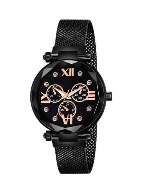 roman digit black dial black magnet strap for girl wrist analog watch - 18845175 - Very Small Image - 1