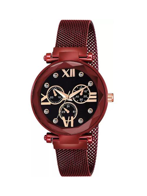 roman digit black dial red magnet strap for girl wrist analog watch - 18845189 - Very Small Image - 1