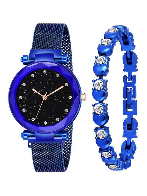diamonds blue magnet belt watch and bracelet combo for girls analog watch - 18845558 - Very Small Image - 1