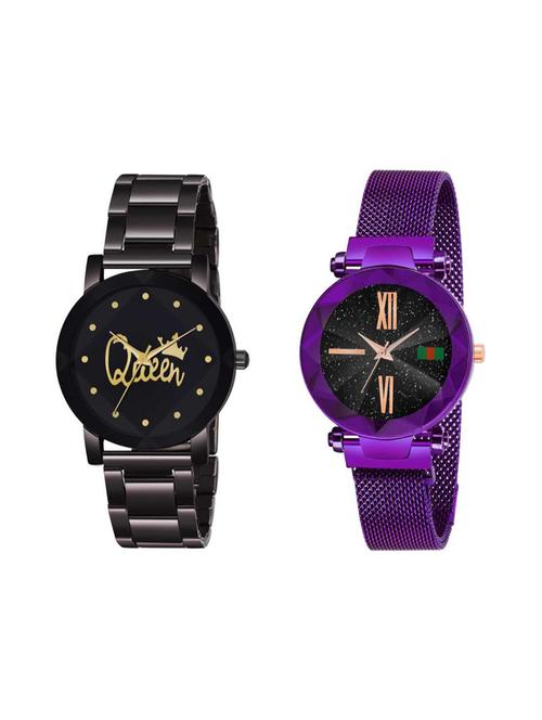 crystal-queen-bd-chain-women and luxury mesh magnet buckle starry purple roman pack of 2 women watch - 18845586 - Very Small Image - 1