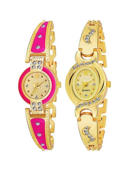 attractive design fresh fashion set of 2 multi colored multi shaped dial metal chain strap analog watch - for girls analog watch - 18845772 - Very Small Image - 1