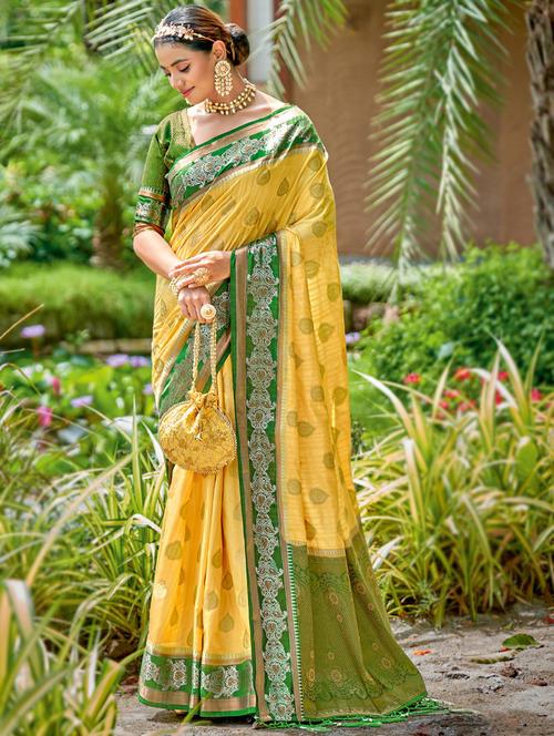 yellow silk saree - 18847643 - Very Small Image - 1