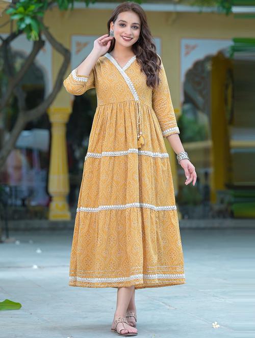 yellow printed flared kurta - 18847798 - Very Small Image - 1