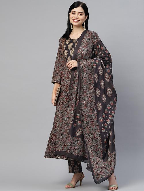 printed kurta pant set with dupatta - 18847870 - Very Small Image - 1