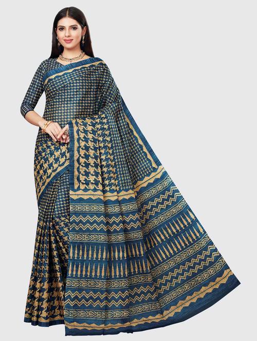 women's abstract indigo colored saree with blouse - 18854823 - Very Small Image - 1