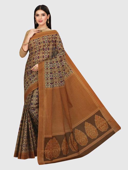 beige cotton printed saree - 18854850 - Very Small Image - 1