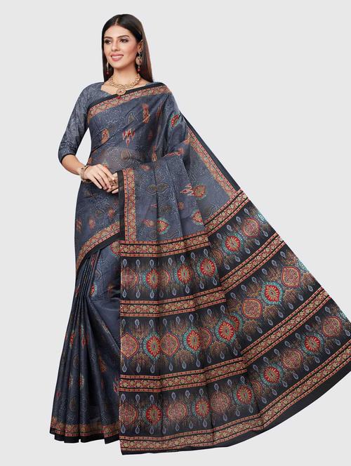 women's printed grey colored saree with blouse - 18854856 - Very Small Image - 1