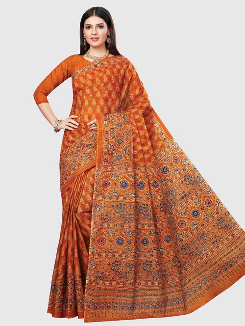 orange cotton printed saree - 18854860 - Very Small Image - 1