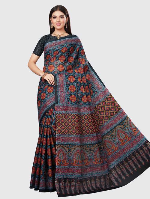 women's ajrakh black colored saree with blouse - 18854862 - Very Small Image - 1