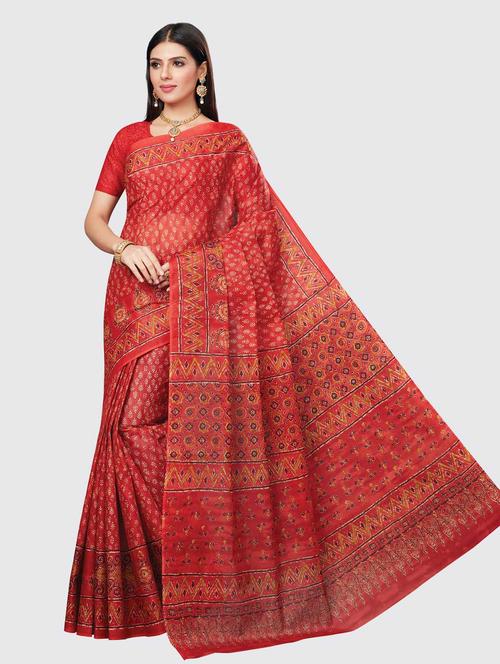 women's printed coral colored saree - 18854865 - Very Small Image - 1