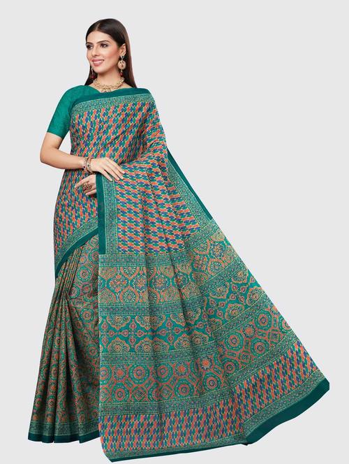 green cotton printed saree - 18854866 - Very Small Image - 1