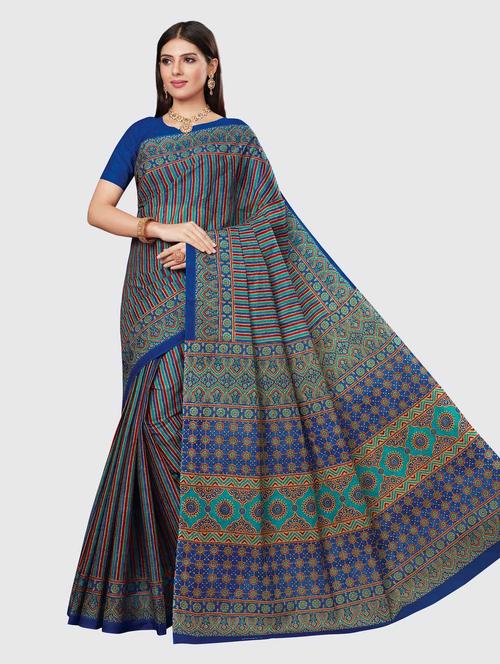 women's ajrakh blue colored saree - 18854868 - Very Small Image - 1