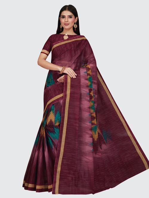 women's abstract burgundy colored saree - 18854876 - Very Small Image - 1