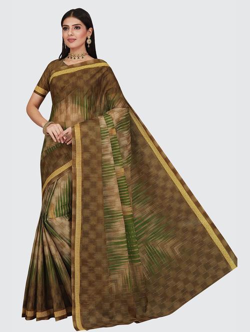 women's printed brown colored saree with blouse - 18854883 - Very Small Image - 1