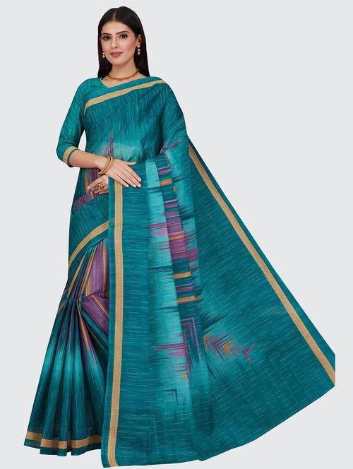 women's abstract blue colored saree with blouse - 18854888 - Very Small Image - 1