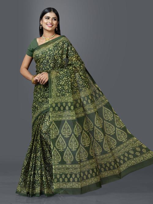 women's floral dark green colored saree - 18854898 - Very Small Image - 1