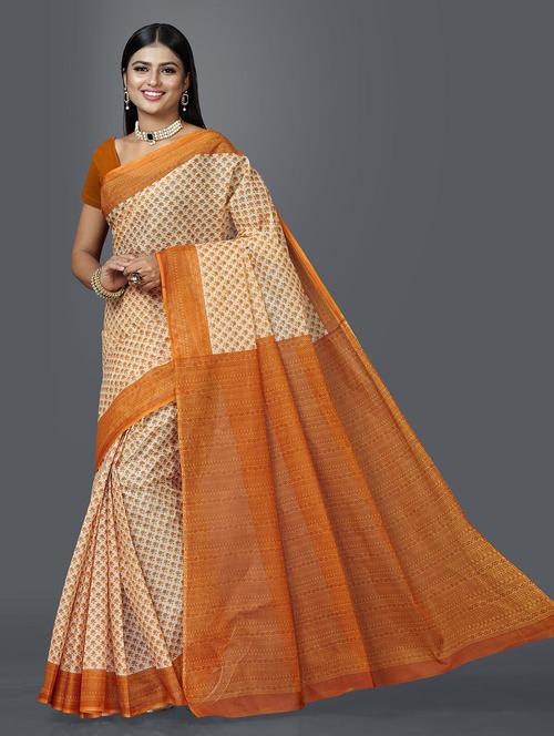 women's floral beige colored saree - 18854900 - Very Small Image - 1
